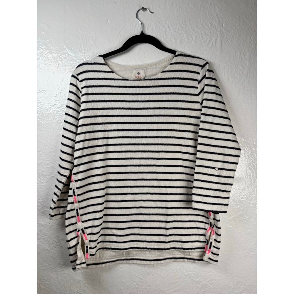 Sundry Striped Top Medium Cream Black Neon Pink Cotton French Girl Nautical